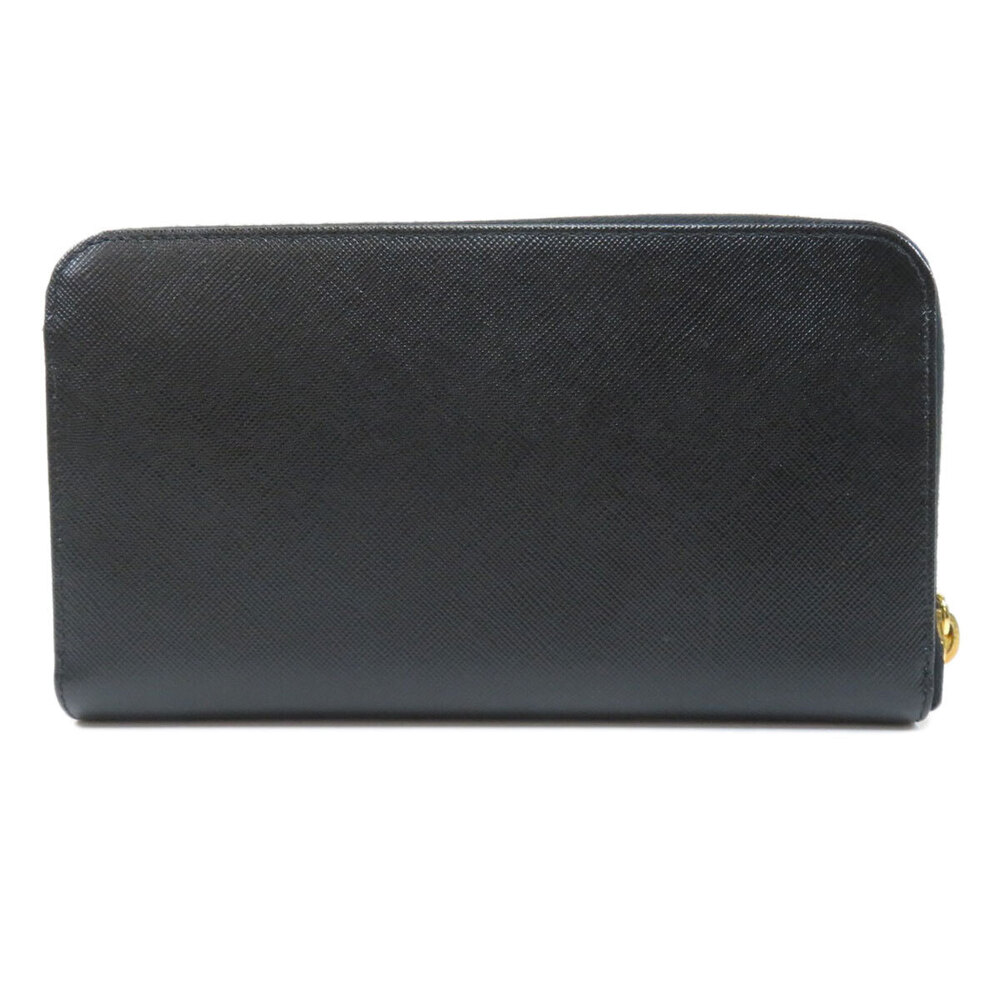 Prada purse coin Long Leather Wallet Saffiano Round Zipper Black